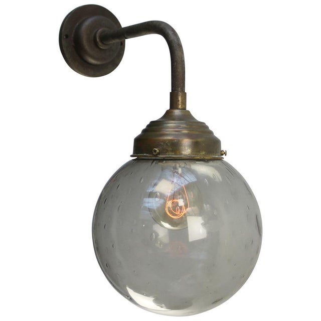 Metal Dutch Smoked Air Bubble Glass, Brass, and Cast Iron Wall Light For Sale - Image 7 of 7
