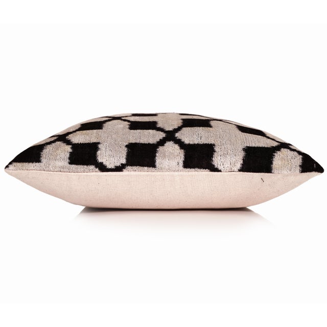 2020s Black & Ivory Trellis Ikat Velvet Throw Pillow 16x16 | Modern Geometric Luxury For Sale - Image 5 of 7