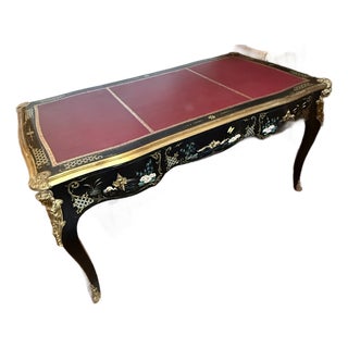 Mid 20th Century Writing Desk Leather Top Chinoiserie Design For Sale