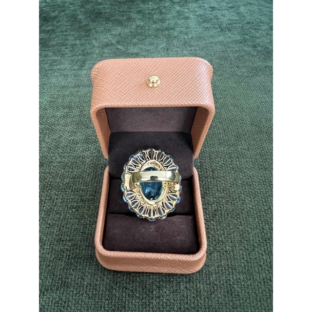 Late 20th Century Bochic "Capri" Vintage Diamond & Oval Shape Blue Topaz & Set In 18K Gold & Silver For Sale - Image 5 of 18