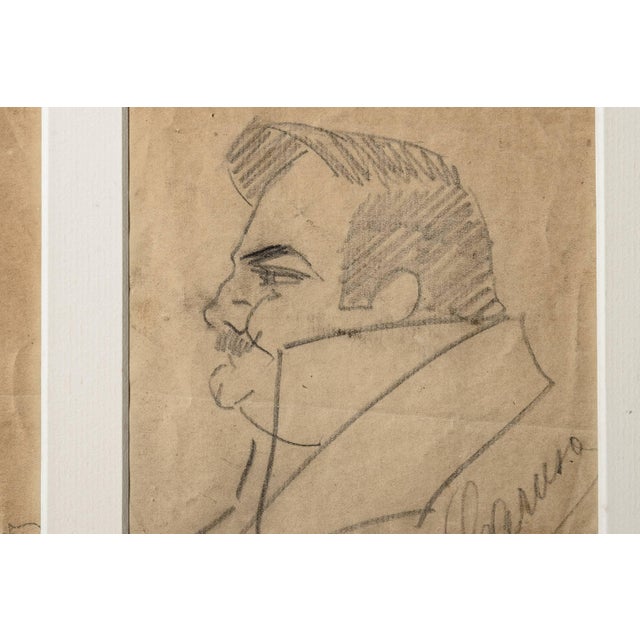 Signed Pencil Sketch Of Enrico Caruso And Arturo Buzzi Peccia By Enrico Caruso