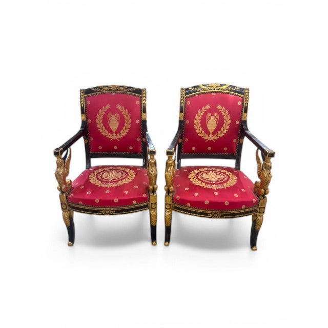Pair of 19th Century Empire Chairs With Sphinxes For Sale - Image 4 of 15