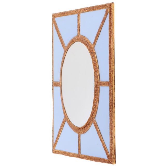 2000 - 2009 A Bold Geometric Blue Glass and Gold Resin Convex Wall Mirror For Sale - Image 5 of 7