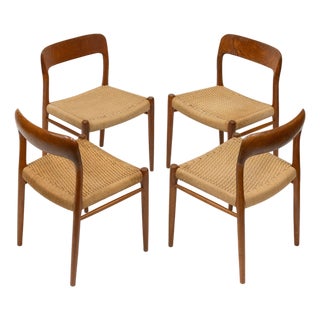 Teak and Cord Model 75 Dining Chairs by Niels Møller J.L. Møllers, 1960s, Set of 4 For Sale