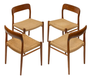 Teak and Cord Model 75 Dining Chairs by Niels Møller J.L. Møllers, 1960s, Set of 4