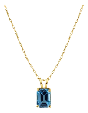 Emerald Cut London Blue Topaz Pendant 14k Yellow Gold 16"
