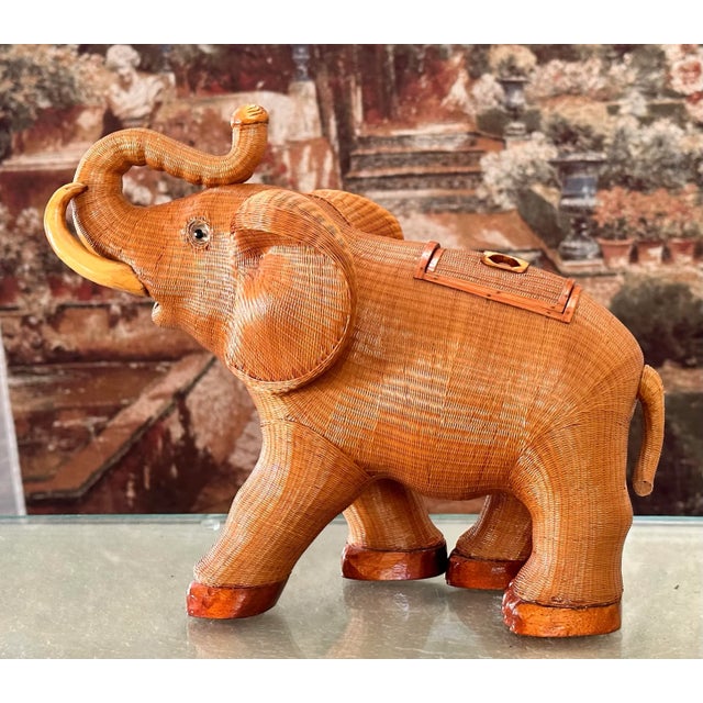 1960s Shanghai Handicrafts Collection Hand Woven Wicker Elephant Box For Sale - Image 9 of 10
