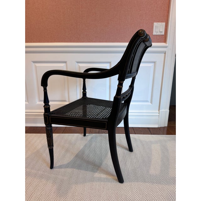 Neoclassical Mid 20th Century Neoclassical Black Painted Armchair With Cane Seat For Sale - Image 3 of 16