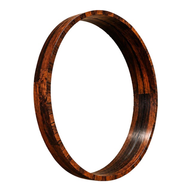 Monumental Brazilian Modern Round Mirror in Rosewood, 1960s For Sale