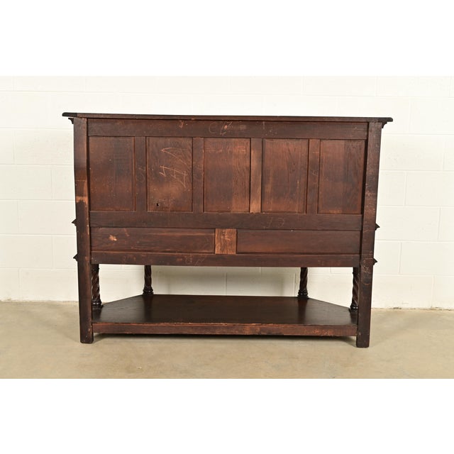 Antique French Gothic Revival Oak Bar Cabinet With Carved Figures, Circa 1890s For Sale - Image 14 of 15