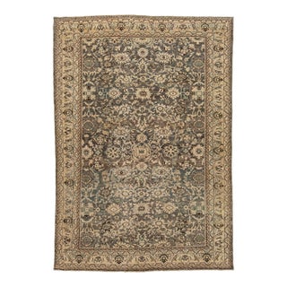 Antique Oriental Wool Rug - Allover Floral Medallion, Neutral Blue/Tan For Sale