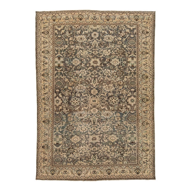 Antique Oriental Wool Rug - Allover Floral Medallion, Neutral Blue/Tan For Sale