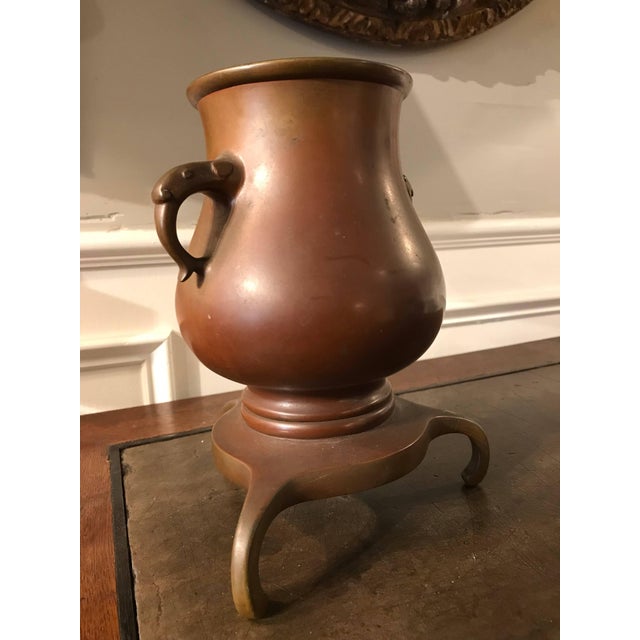 Japanese Japanese Bronze Vase on Tripod Base, Signed For Sale - Image 3 of 12