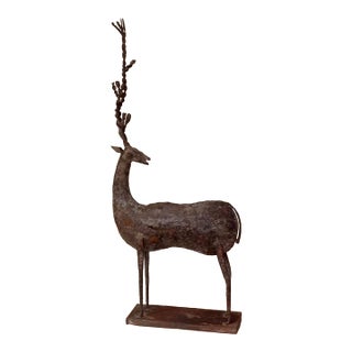 Brutalist Metal Deer Statue For Sale