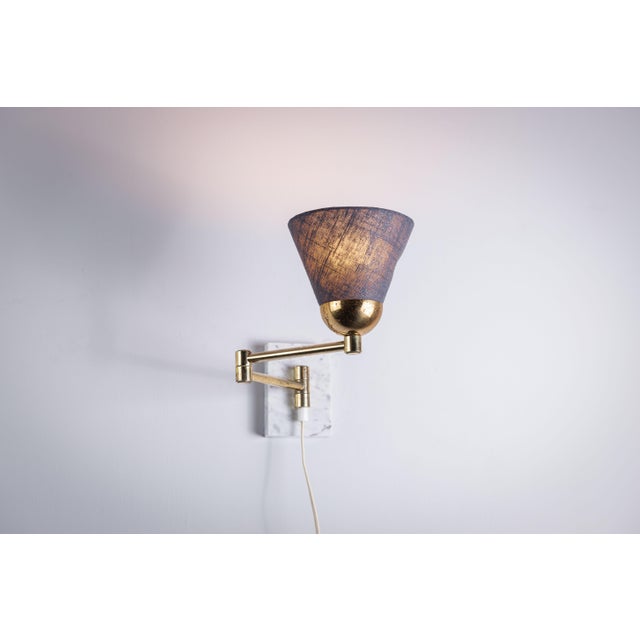 Mid-Century Modern Folding Arm Wall Lamp with Marble Base For Sale - Image 3 of 9