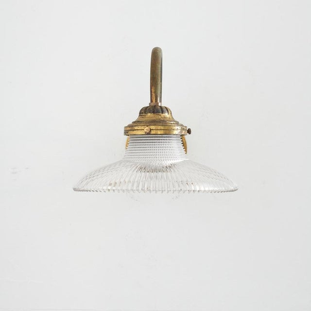 Antique Reclaimed Glass Wall Light from Holophane, 1950s For Sale - Image 3 of 8