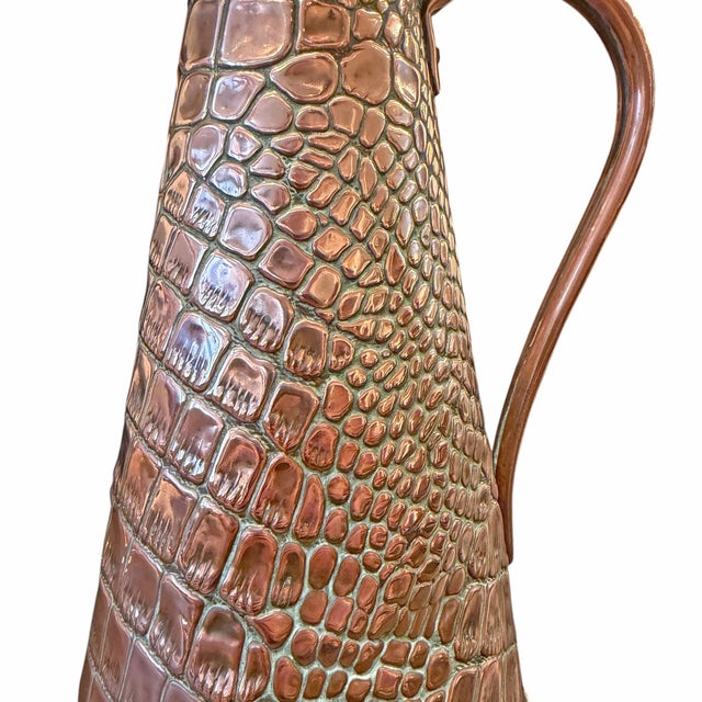 Copper English Arts & Crafts Crocodile Stamped Copper Pitcher For Sale - Image 8 of 12