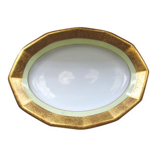 Antique Schlaggenwald H&c Czech Heavy Gold & Yellow Porcelain Platter For Sale