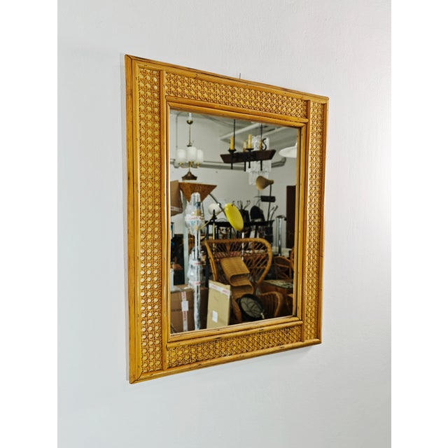 Mid-Century Rectangular Rattan and Bamboo Wall Mirror, Italy, 1960s For Sale - Image 10 of 14