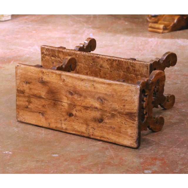 Pair of Mid-Century Spanish Walnut Trestle Tables-Benches With Iron Stretchers For Sale In Dallas - Image 6 of 7