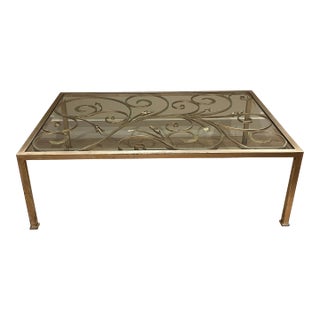 Vintage LaBarge Brass Metal and Glass Coffee Table For Sale