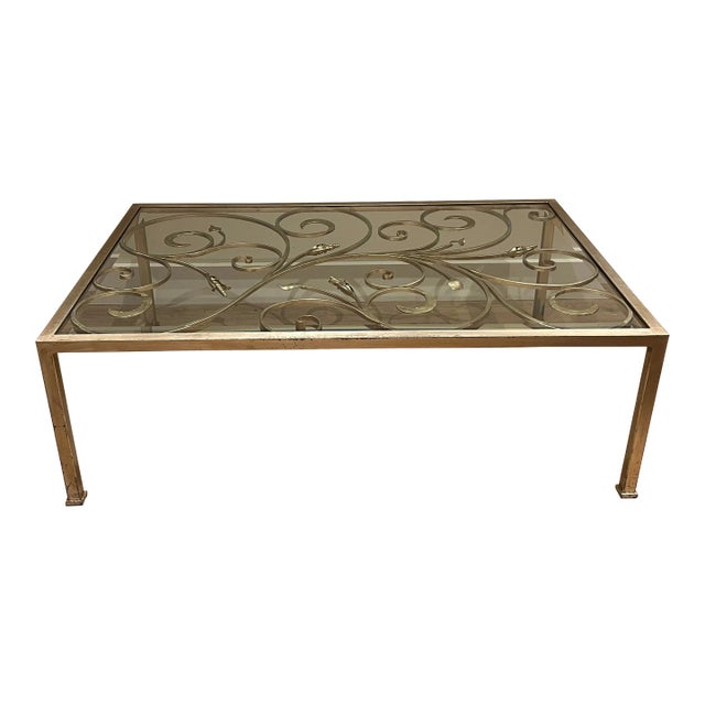 Vintage LaBarge Brass Metal and Glass Coffee Table For Sale