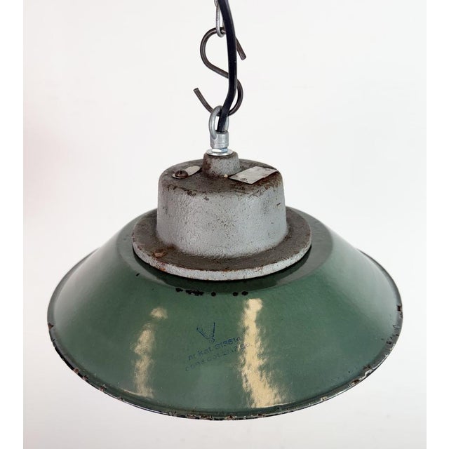 Glass Industrial Green Enamel and Cast Iron Pendant Light, 1960s For Sale - Image 7 of 16