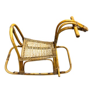 Vintage 1960’s Franco Albino Rattan Rocking Horse For Sale