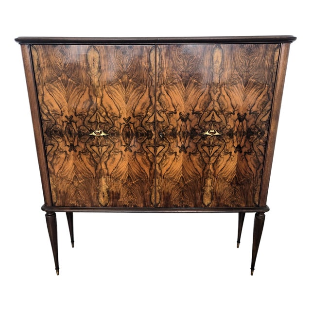 Mid-Century Italian Art Deco Walnut Burl and Mirror Mosaic Dry Bar Cabinet by Paolo Buffa, 1940s For Sale