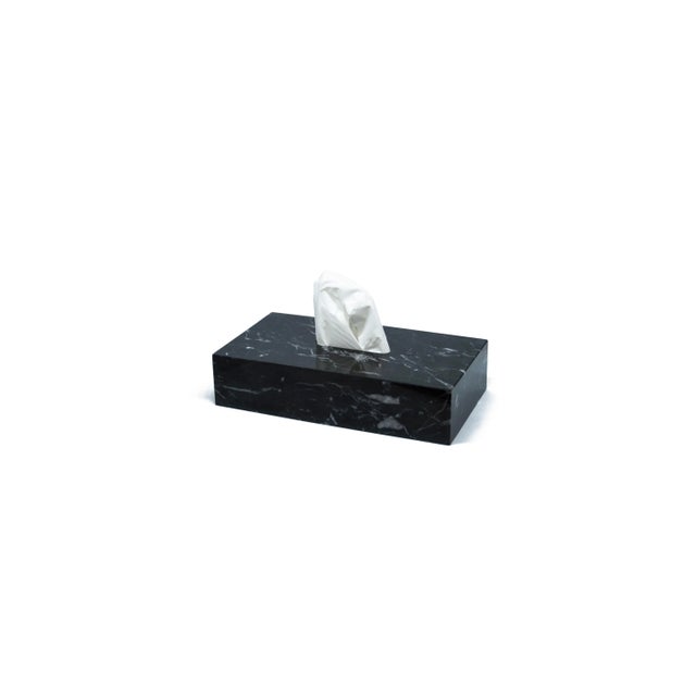 Squared tissue box cover in white black marble. Each piece is in a way unique (since each marble block is different in...