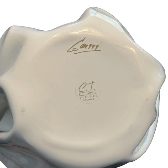 Ceramic Signed Vintage Ct Designs Sculptural Ceramic Bowl & Vase Set Artist-Signed White Art Pottery Organic Modern Décor For Sale - Image 7 of 12