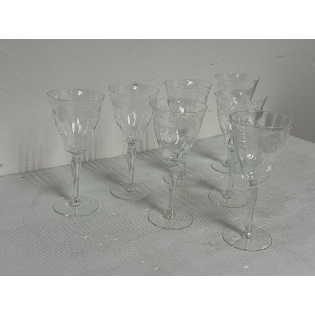 Mid-Century Modern Mid 20th Century Libbey Rock Sharpe Wine Goblets, Set of Seven For Sale - Image 3 of 12