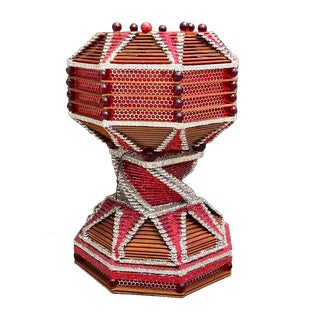 1970s Red Glitter Tramp Art Popsicle Stick Lamp For Sale