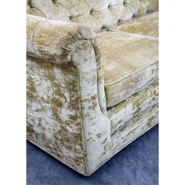 Mid Century Danish Modern Sofa Couch Green Velour 4 Seater Tufted Vintage MCM For Sale - Image 10 of 12