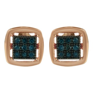 Rose Plated Sterling Silver Rose Cut Treated Diamond Stud Earring (0.25 cttw, Blue Color, I2-I3 Clarity) For Sale