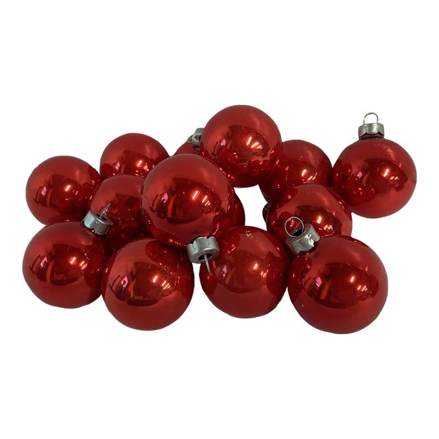 Vintage Red Glass Holiday Ball Ornaments - Set of 14 For Sale