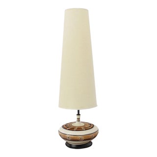 Large 53" Tall Round Porcelain Pottery Base Mid-Century Modern Table Lamp For Sale