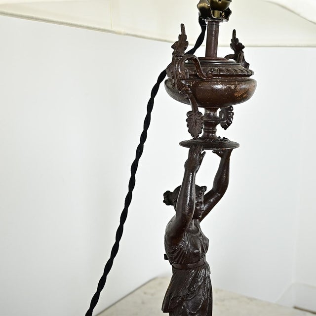 Wood 19th Century French Empire Style Bronze Table Lamp For Sale - Image 7 of 13