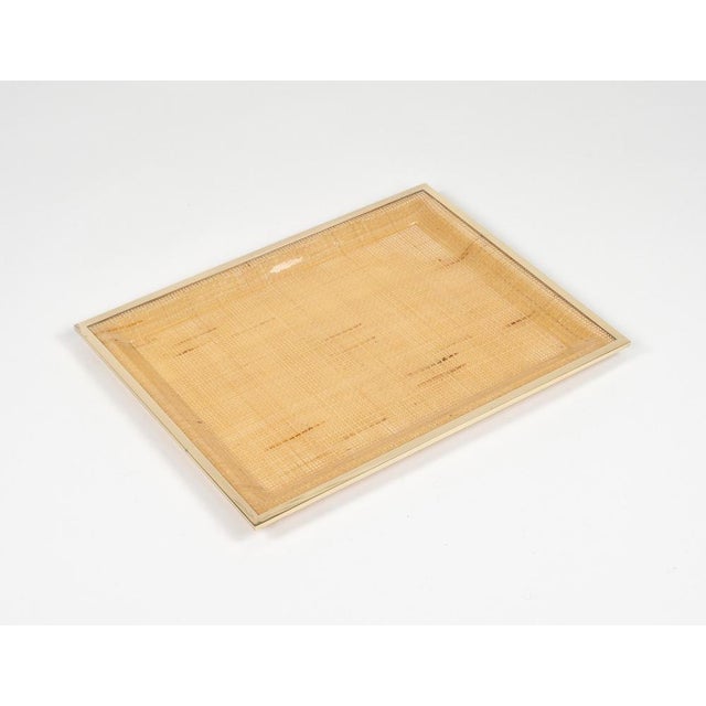 Christian Dior Vintage Serving Tray in Wicker and Brass from Christian Dior, 1970s For Sale - Image 4 of 12