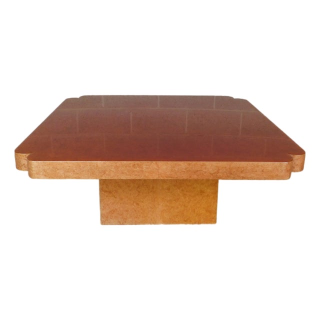 Custom Italian Burl Wood Art Deco Influence 2 Pc Cocktail Table 42" X 42" For Sale