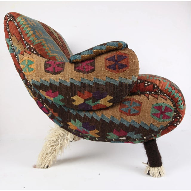 Art Deco Bergere Armchair Upholstery With Antique Kilim For Sale - Image 3 of 12