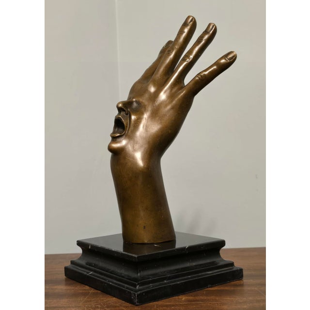 Figurative Late 20th Century Signed Solid Bronze Surrealist Hand and Face Sculpture For Sale - Image 3 of 10