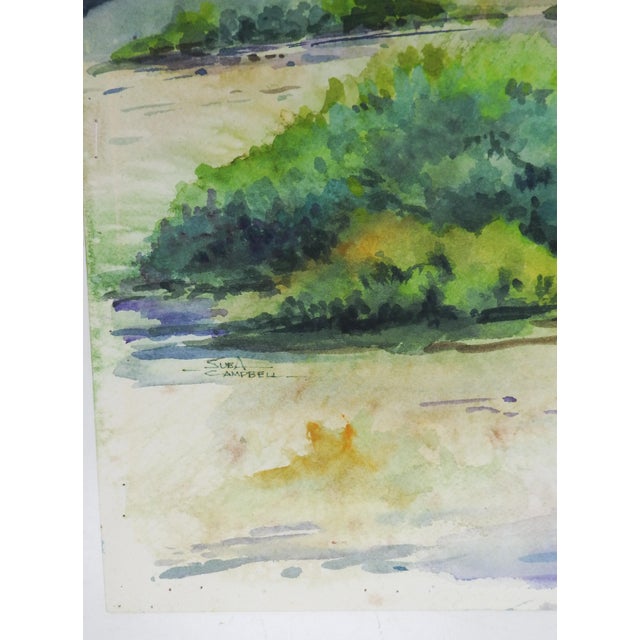 Vintage late 20th century watercolor on paper desert rock mesa landscape painting. Signed Sue Campbell lower right....