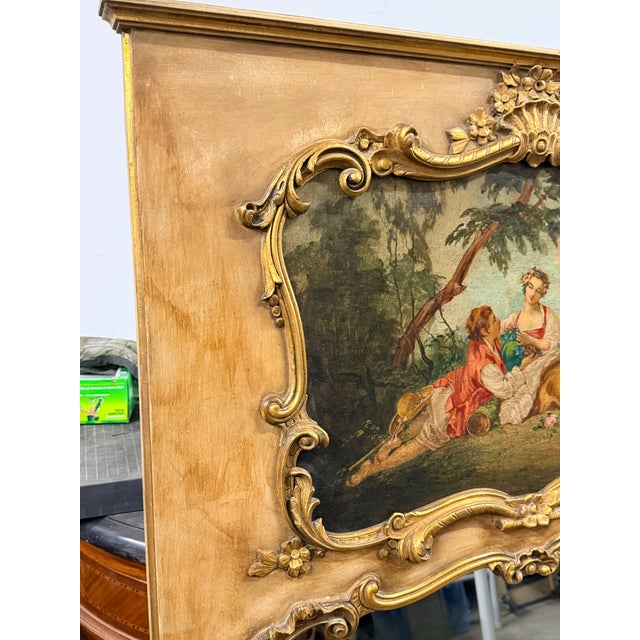 Glass Vintage French Louis XV Style Painted and Parcel Gilt Trumeau Mirror For Sale - Image 7 of 9