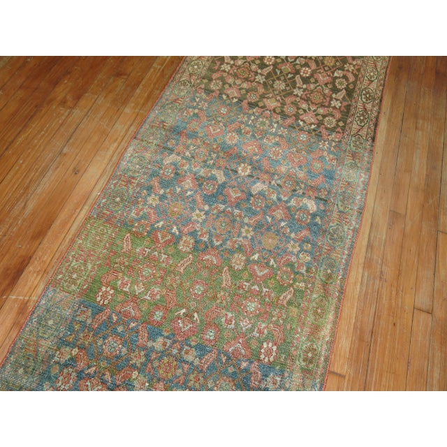 Early 20th Century Zabihi Collection Rare Long Blue Gray Pink Persian Malayer Runner - 2'9" x 19'8" For Sale - Image 11 of 11