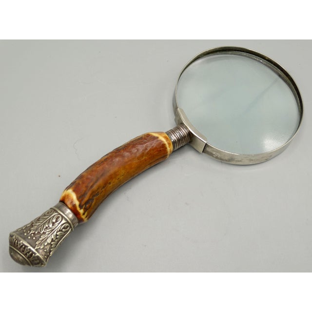 Early 20th Century Antique English Silver & Stag Horn Magnifying Glass For Sale - Image 5 of 9