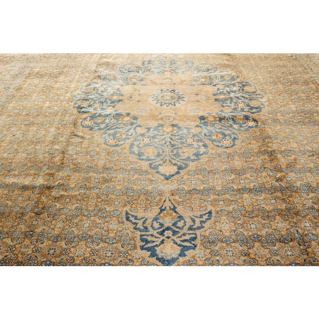 Fine Persian Tabriz Brown, Blue Hand Knotted Wool Carpet For Sale In New York - Image 6 of 10
