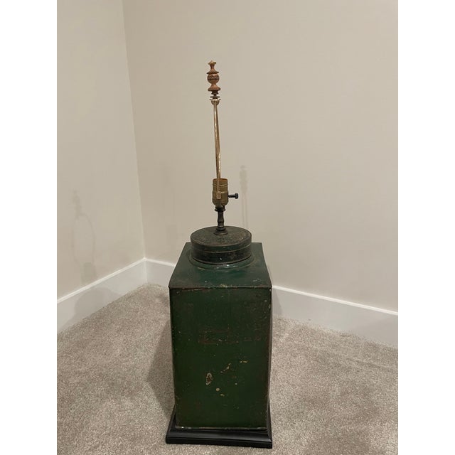 Antique English Tole Tea Cannister Made Into a Lamp For Sale - Image 4 of 5