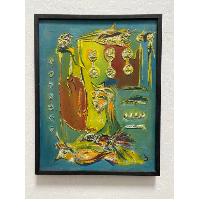 Mid 20th Century Mid Century Abstract Expressionist Oil Painting by Barbara Dabrowski, “Woman With Birds” For Sale - Image 5 of 5