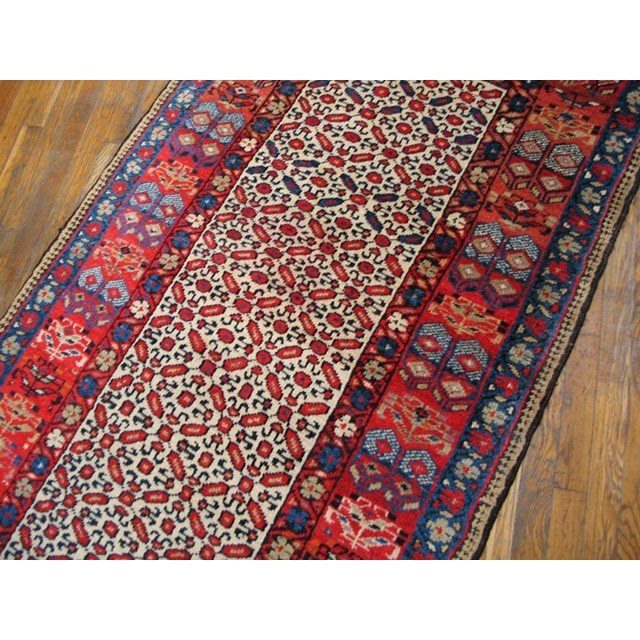 1900s Ivory Geometric Tribal Antique W. Persian Kurdish Runner Rug 3'6" X 14'6" Handknotted Wool Carpet For Sale - Image 4 of 5